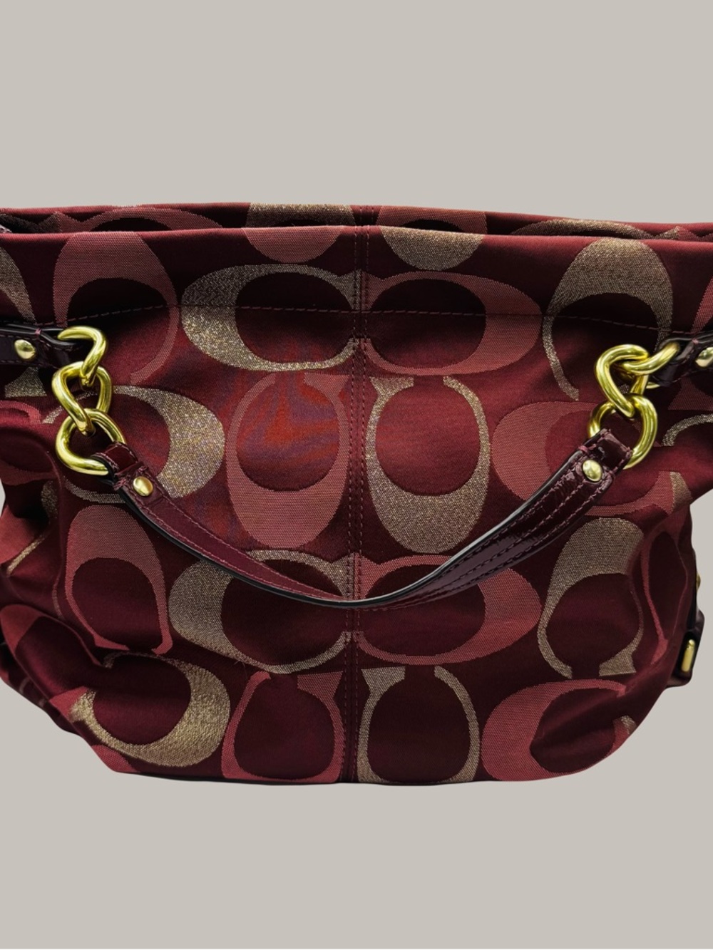 Coach Brooke Signature Burgundy Gold Jacquard Shoulder Bag
